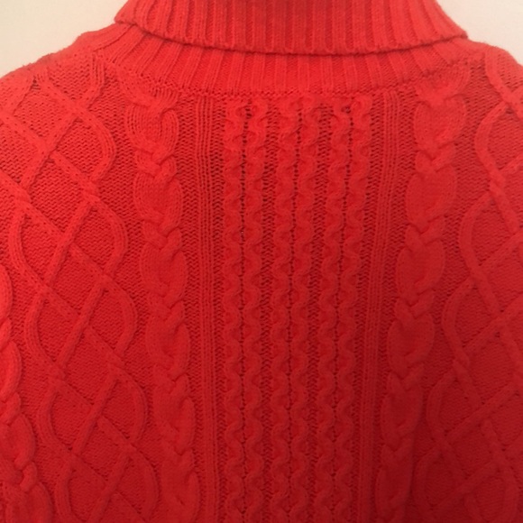 Lands End Cable Knit Turtle Neck Blood Orange Sweater Sz XL - Picture 4 of 12